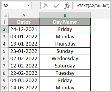 days dates by text