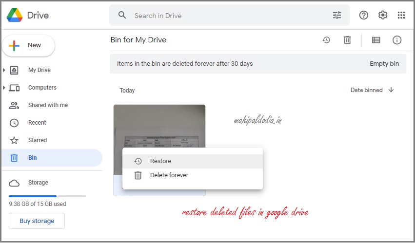recover deleted files in google drive